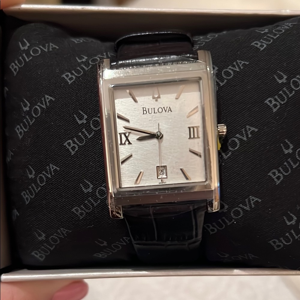 Bulova Silver and Black Rectangular Watch